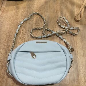 Rampage baby blue leather bag with gold chain/zipper small crossbody